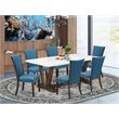Pemberly Row 7-Piece Wood Dining Set in Linen White and Distressed Jacobean