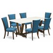 Pemberly Row 7-Piece Wood Dining Set in Linen White and Distressed Jacobean