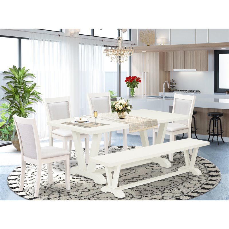 Pemberly Row 6-Piece Rubber Wood Dining Set in Cream & Linen White Finish