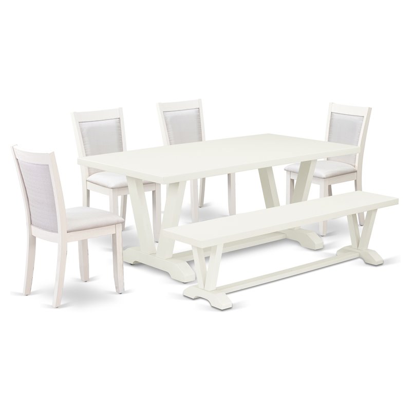 Pemberly Row 6-Piece Rubber Wood Dining Set in Cream & Linen White Finish