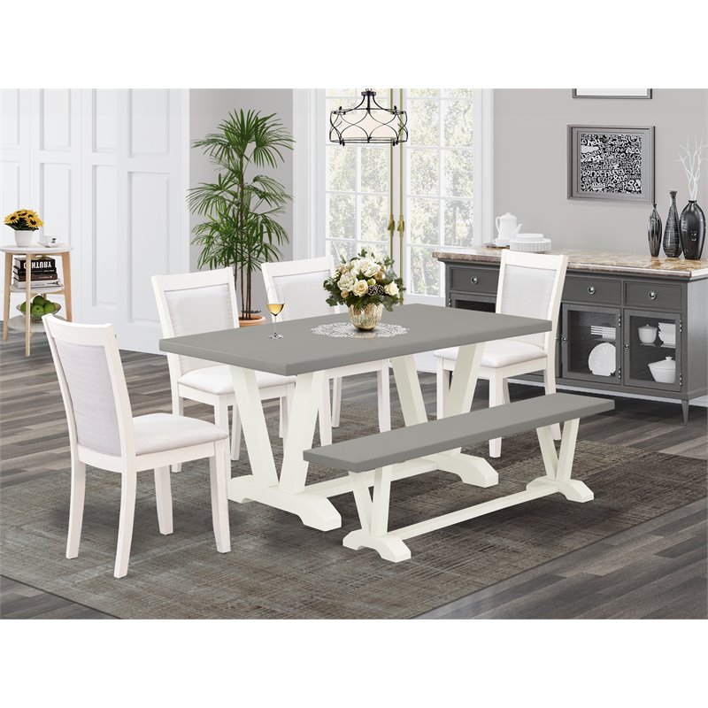 Pemberly Row 6-Piece Acacia Wood Dining Set in Linen White & Cement Finish