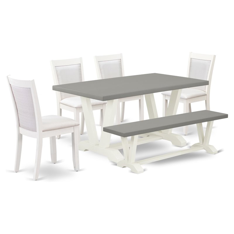 Pemberly Row 6-Piece Acacia Wood Dining Set in Linen White & Cement Finish
