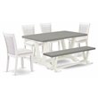 Pemberly Row 6-Piece Acacia Wood Dining Set in Linen White & Cement Finish