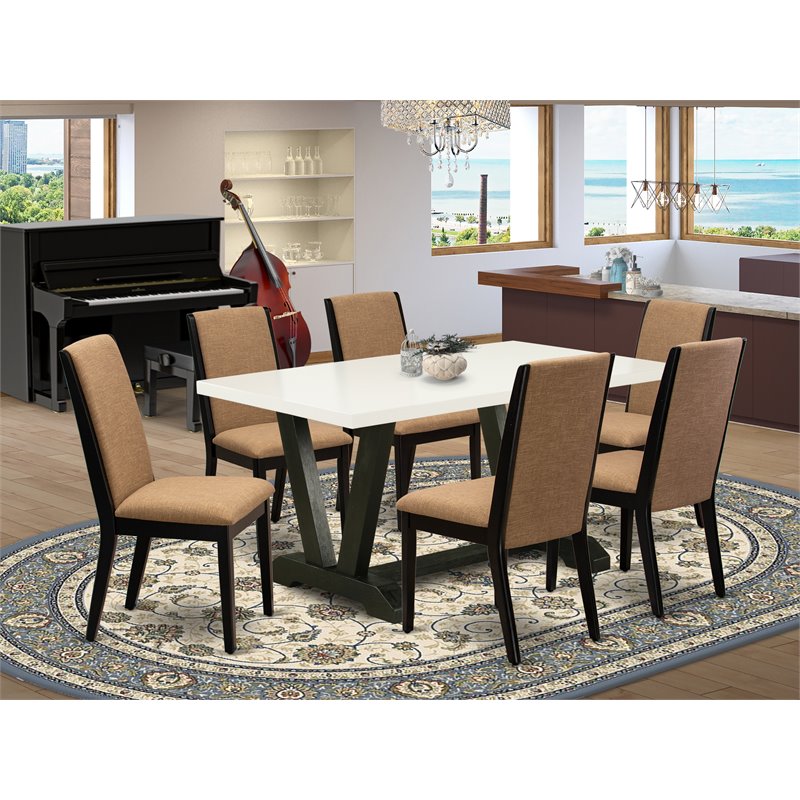 Pemberly Row 7-Piece Dining Set in Wire Brushed Black with Sable Chairs