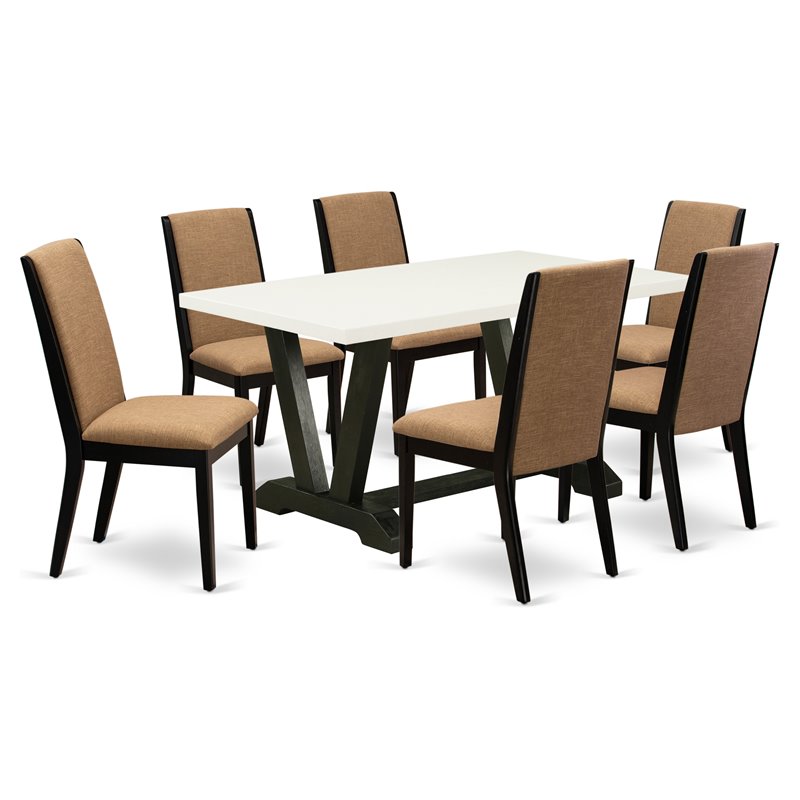 Pemberly Row 7-Piece Dining Set in Wire Brushed Black with Sable Chairs