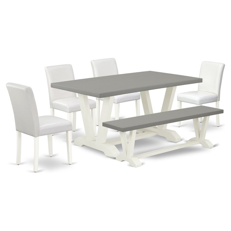 Pemberly Row 6-Piece Wood Dining Set in White/Brown with Table & Bench