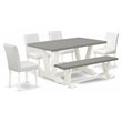 Pemberly Row 6-Piece Wood Dining Set in White/Brown with Table & Bench