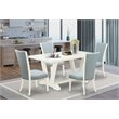 Pemberly Row 5-Pc Dining Set with Linen White Table & Baby Blue Chairs