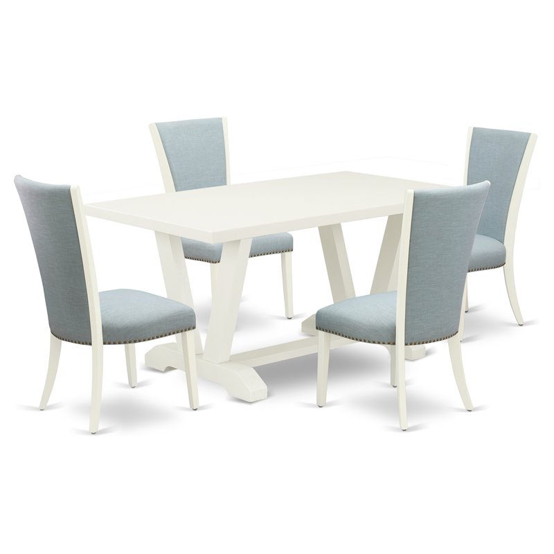Pemberly Row 5-Pc Dining Set with Linen White Table & Baby Blue Chairs