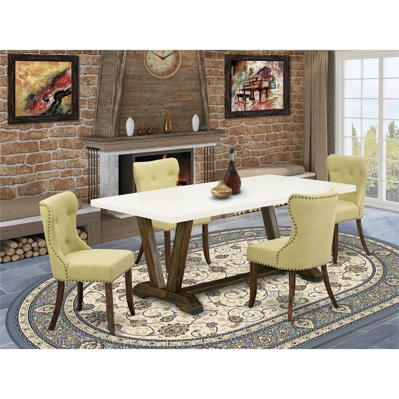 Pemberly Row 5-Pc Dining Set with Jacobean Brown Table & Limelight Chairs