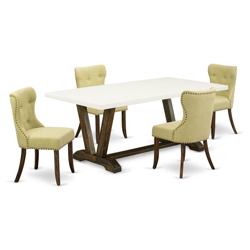 Pemberly Row 5-Pc Dining Set with Jacobean Brown Table & Limelight Chairs