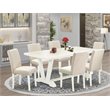 Pemberly Row 7-Piece Wood Dining Set with Light Beige Fabric Chairs