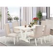 Pemberly Row 7-Pc Wood Dining Table Set with Linen Upholstery in Cream
