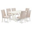 Pemberly Row 7-Pc Wood Dining Table Set with Linen Upholstery in Cream