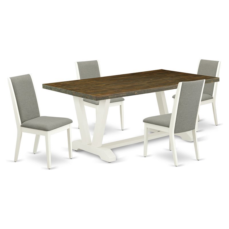 Pemberly Row 5-Pc Dining Set with Wood Table in Wire Brushed White Finish