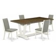 Pemberly Row 5-Pc Dining Set with Wood Table in Wire Brushed White Finish