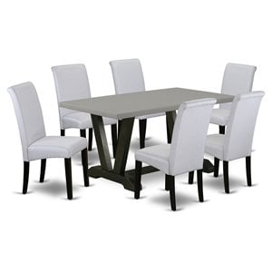 Pemberly Row 7-Piece Wood Dining Set with Parson Chairs in Gray