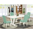 Pemberly Row 5-Piece Dining Set with White Finish and Pond PU Chairs