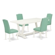 Pemberly Row 5-Piece Dining Set with White Finish and Pond PU Chairs