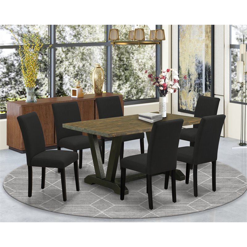 Pemberly Row 7-Piece Wood Dining Table Set in Jacobean and Black