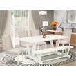 Pemberly Row 6-Piece Wood Dining Set with Bench in White and Cream