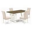 Pemberly Row 5-Piece Dining Set with Wood Table in Linen White