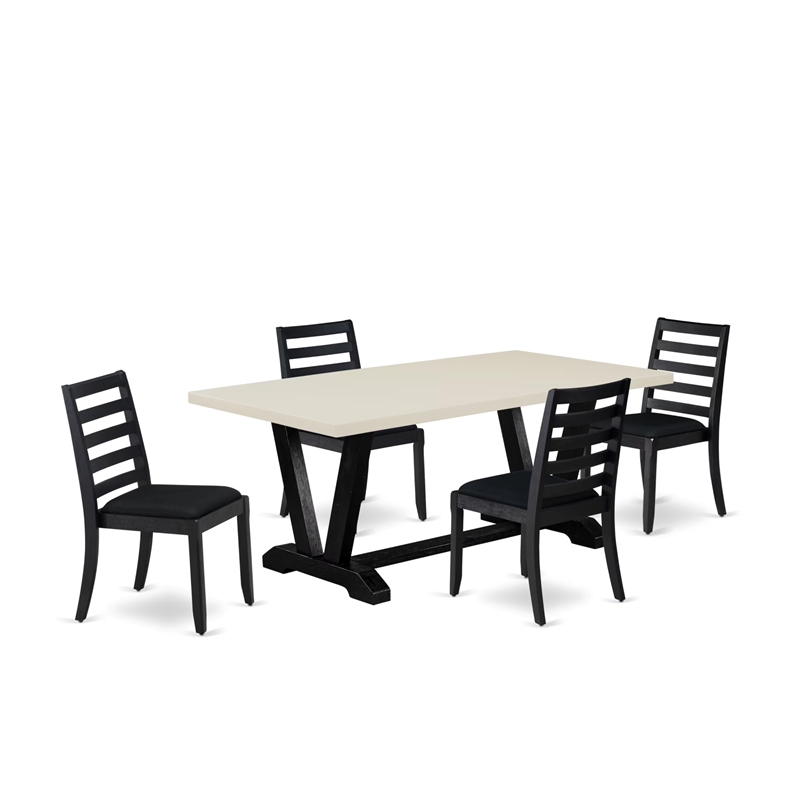 Pemberly Row 5-Piece Rubberwood Dining Table Set in White and Black