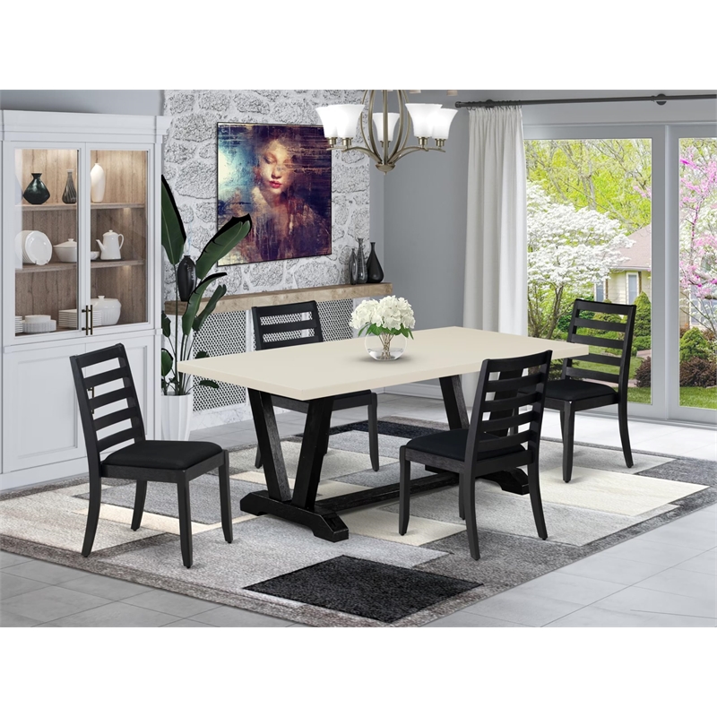 Pemberly Row 5-Piece Rubberwood Dining Table Set in White and Black