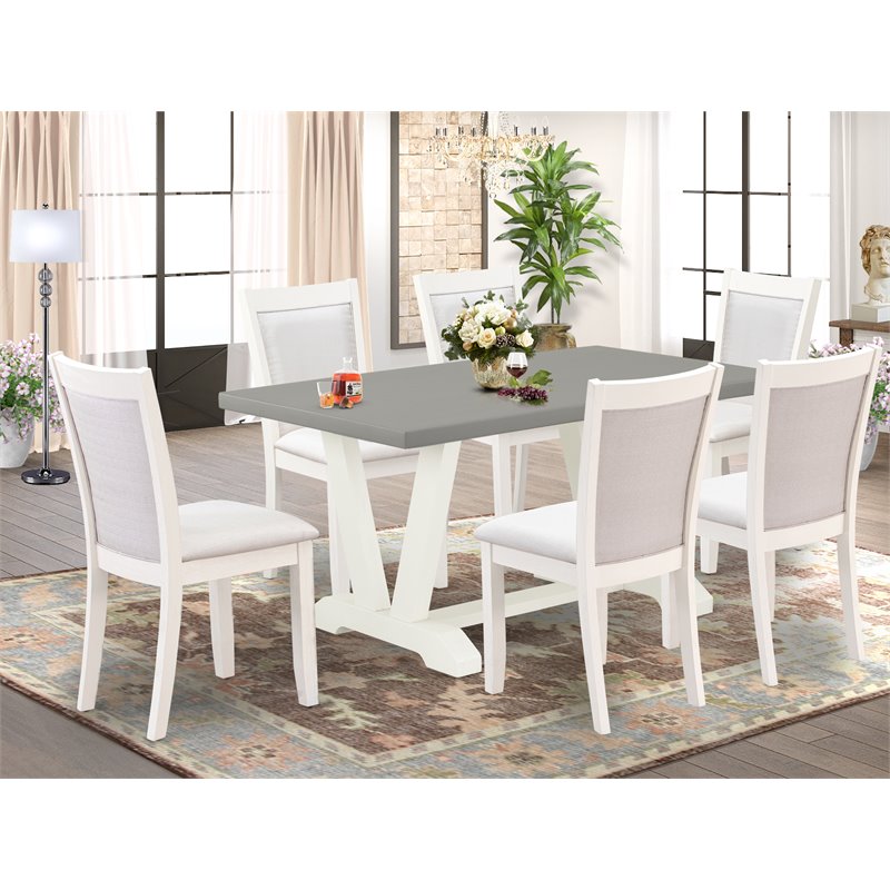Pemberly Row 7-Piece Dining Set with Acacia Wood Frame in Cement and Cream