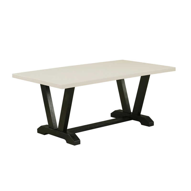 Pemberly Row 6-Piece Dining Table Set with Rubberwood in Linen White