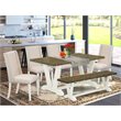 Pemberly Row 6-Piece Asian Wood Dining Set with Bench in Linen White