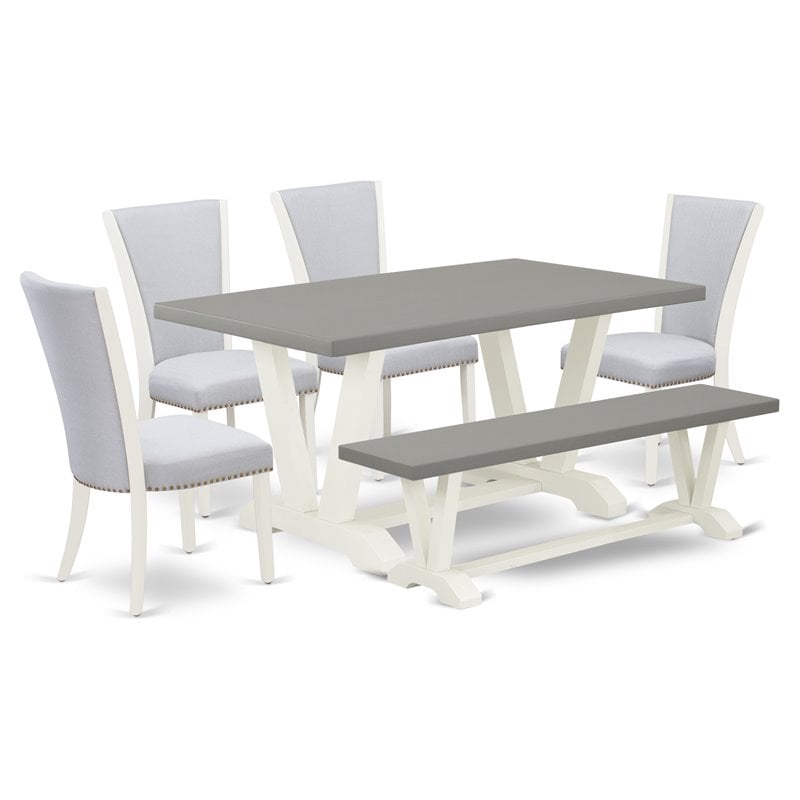 Pemberly Row 6-Piece Wood Dinette Table Set in Linen White Finish