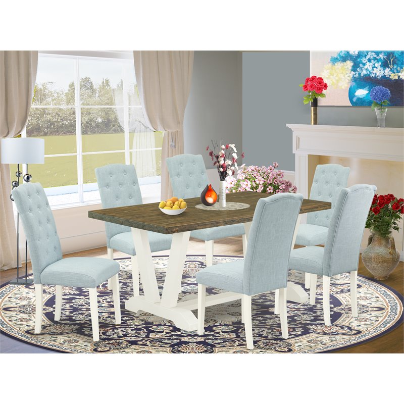 Pemberly Row 7-Piece Wood Dining Set in Linen White/Jacobean
