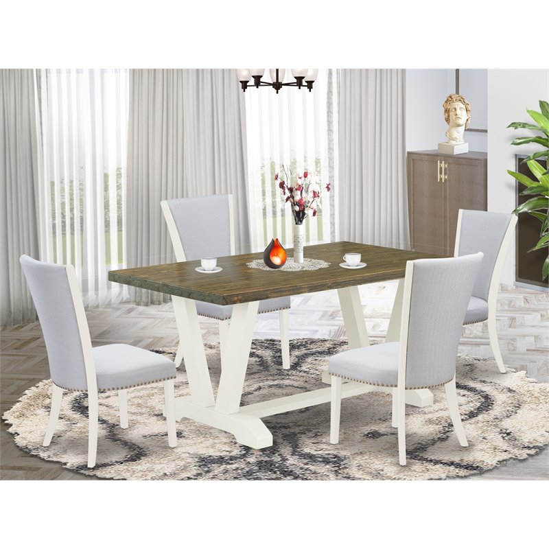 Pemberly Row 5-Piece Wood Dining Table Set in Linen White Finish