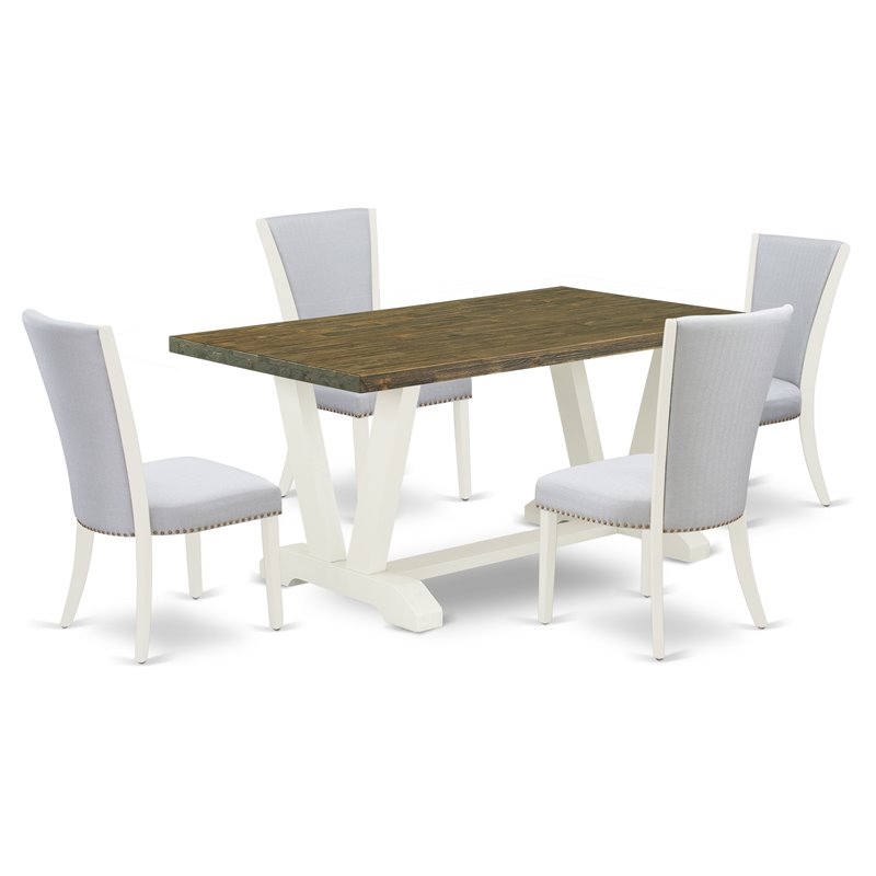 Pemberly Row 5-Piece Wood Dining Table Set in Linen White Finish