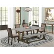 Pemberly Row 6-Piece Rubberwood Dining Set with Bench in Coffee/Cement