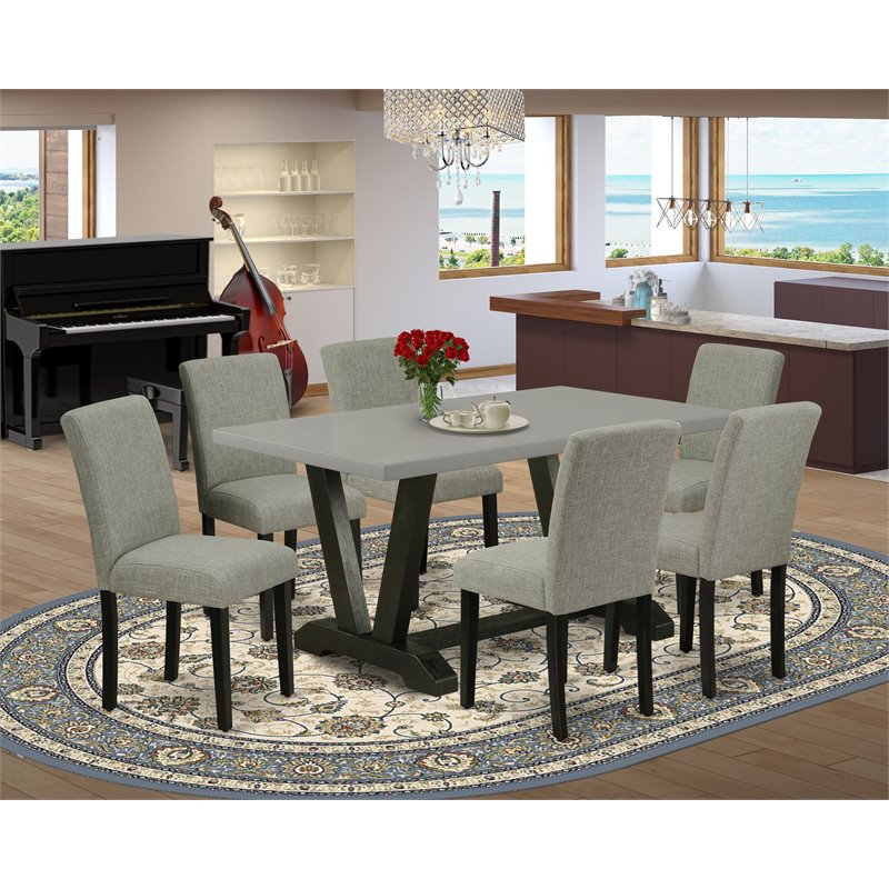 Pemberly Row 7-Piece Wood Dining Set in Black and Shitake Finish