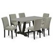 Pemberly Row 7-Piece Wood Dining Set in Black and Shitake Finish