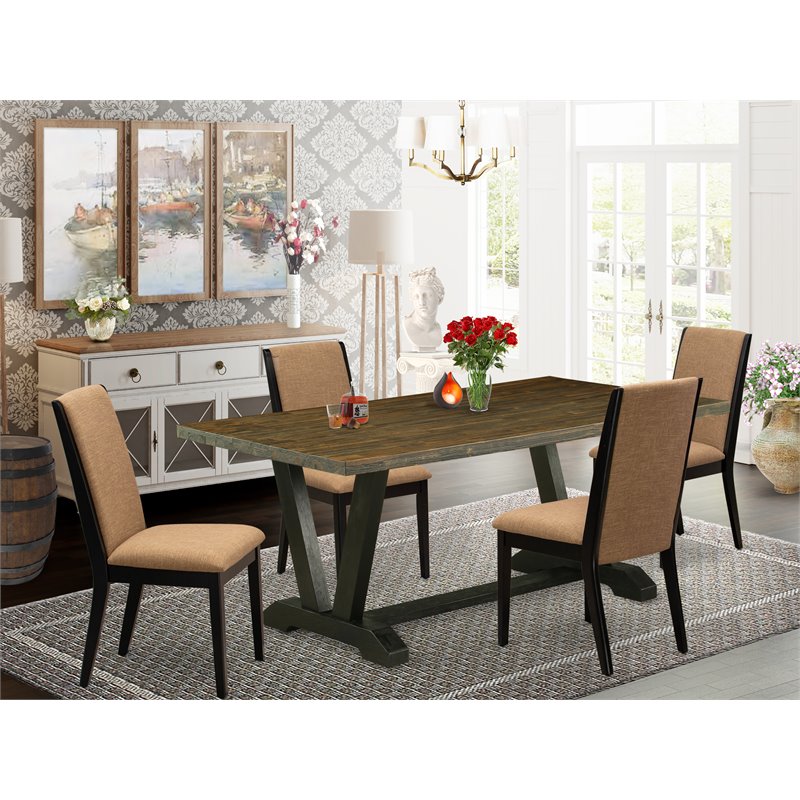Pemberly Row 5-Piece Wood Dining Set in Distressed Jacobean/Black