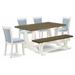 Pemberly Row 6-Piece Dining Table Set in Baby Blue and Jacobean Dual Finish