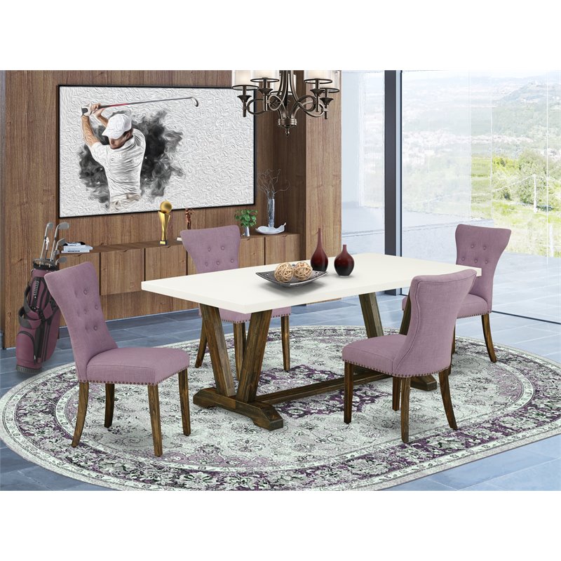 Pemberly Row 5-Piece Wood Dining Set with Parson Chairs in Brown