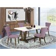 Pemberly Row 5-Piece Wood Dining Set with Parson Chairs in Brown