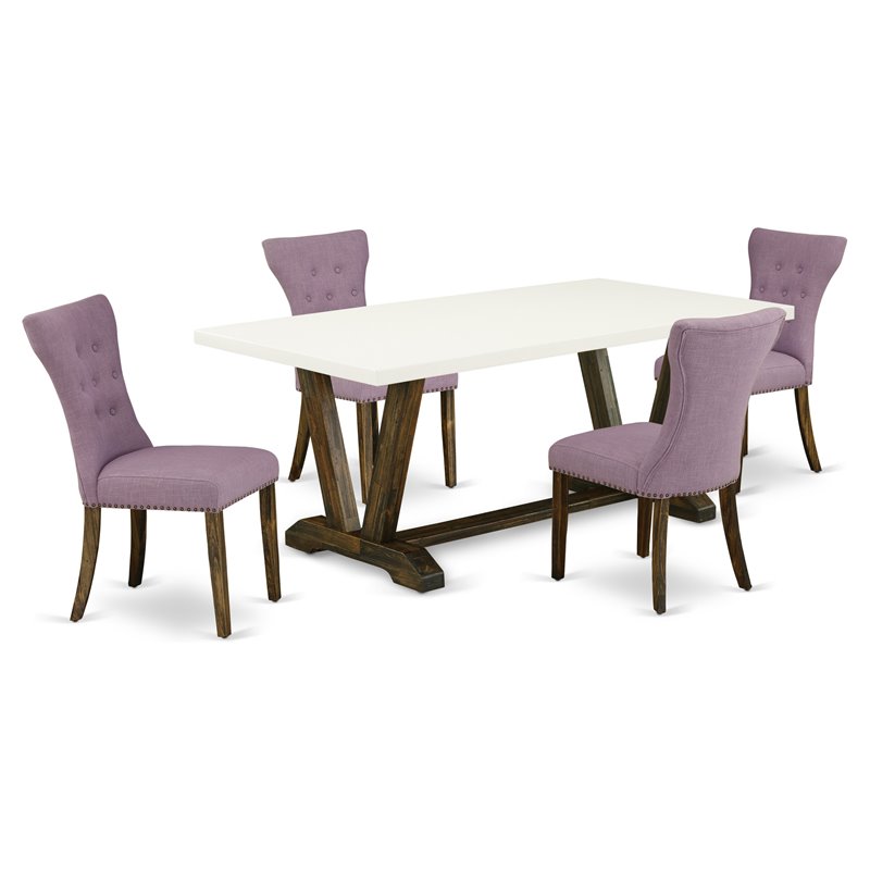 Pemberly Row 5-Piece Wood Dining Set with Parson Chairs in Brown