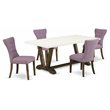 Pemberly Row 5-Piece Wood Dining Set with Parson Chairs in Brown