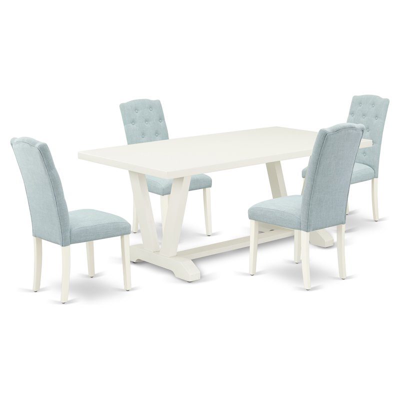Pemberly Row 5-Piece Wood Dining Set with Rectangular Top in White Finish