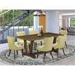 Pemberly Row 7-Piece Wood Dining Set with Fabric Seats in Distressed Brown