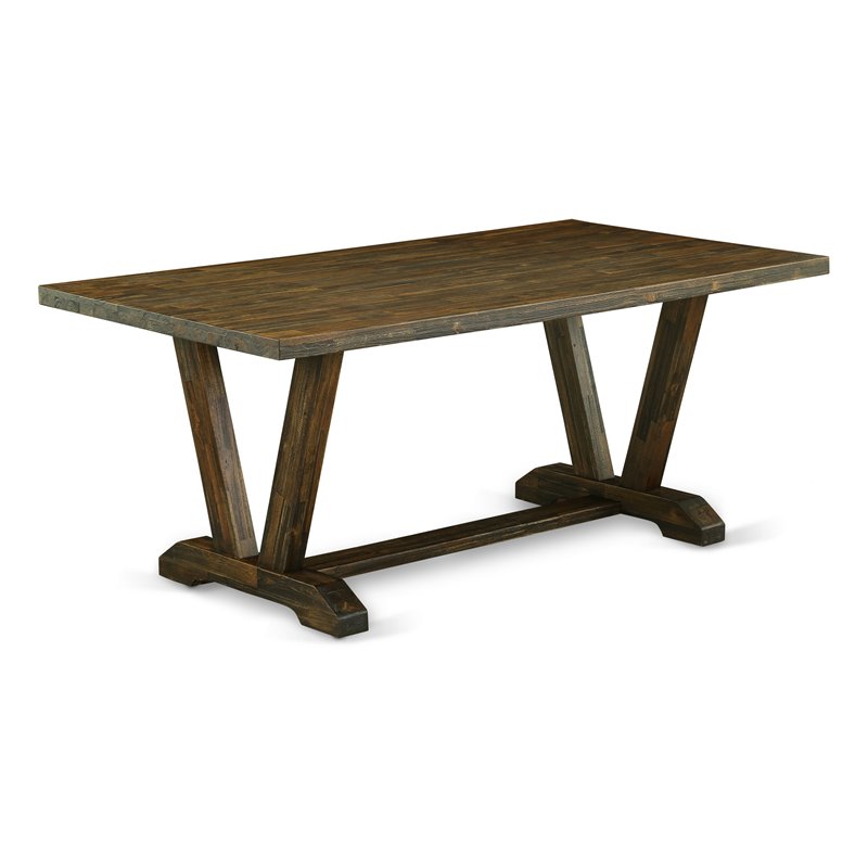Pemberly Row 7-Piece Wood Dining Set with Fabric Seats in Distressed Brown