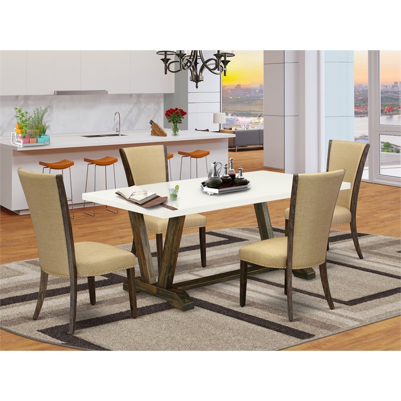 Pemberly Row 5-Piece Acacia Wood Kitchen Set in Linen White Finish