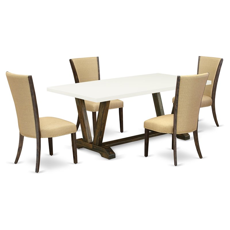 Pemberly Row 5-Piece Acacia Wood Kitchen Set in Linen White Finish