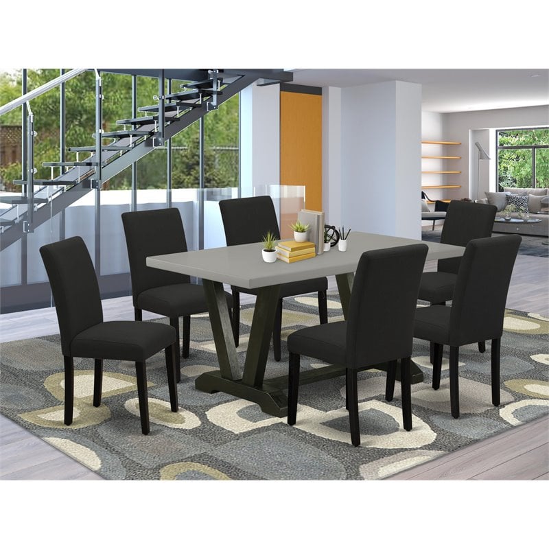 Pemberly Row 7-Piece Wood Dining Set with Modern Chairs in Black/Cement